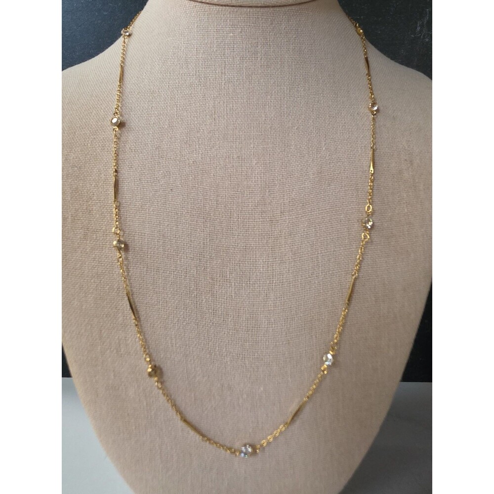 Prong Set Clear Rhinestone Station Necklace Vintage READ Description - Picture 2 of 10